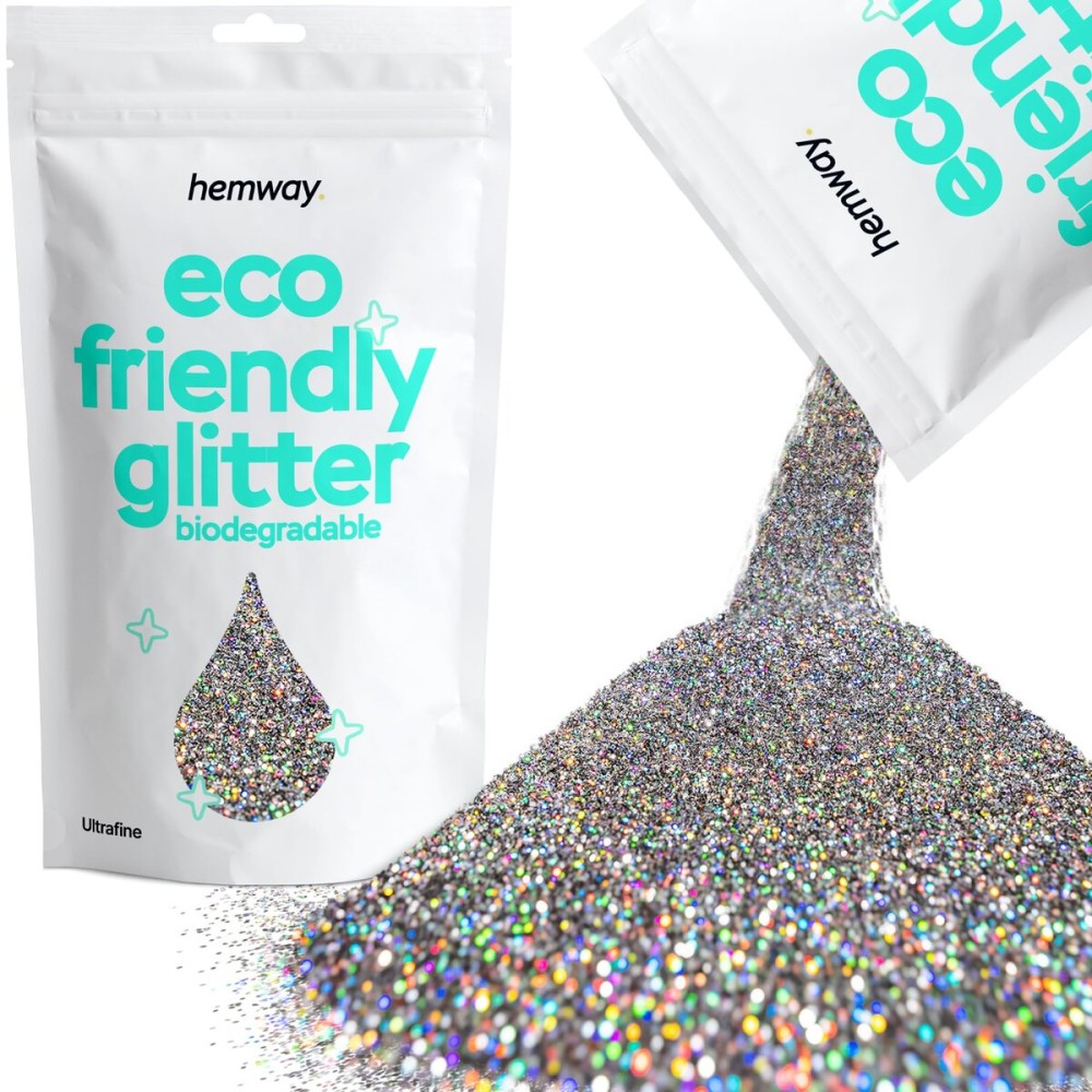Hemway Eco Friendly Biodegradable Glitter 100g / 3.5oz Bio Cosmetic Safe Sparkle Vegan For Face, Eyeshadow, Body, Hair, Nail And Festival - Ultrafine (1/128 0.008 0.2mm) - Gun Metal Grey Holographic