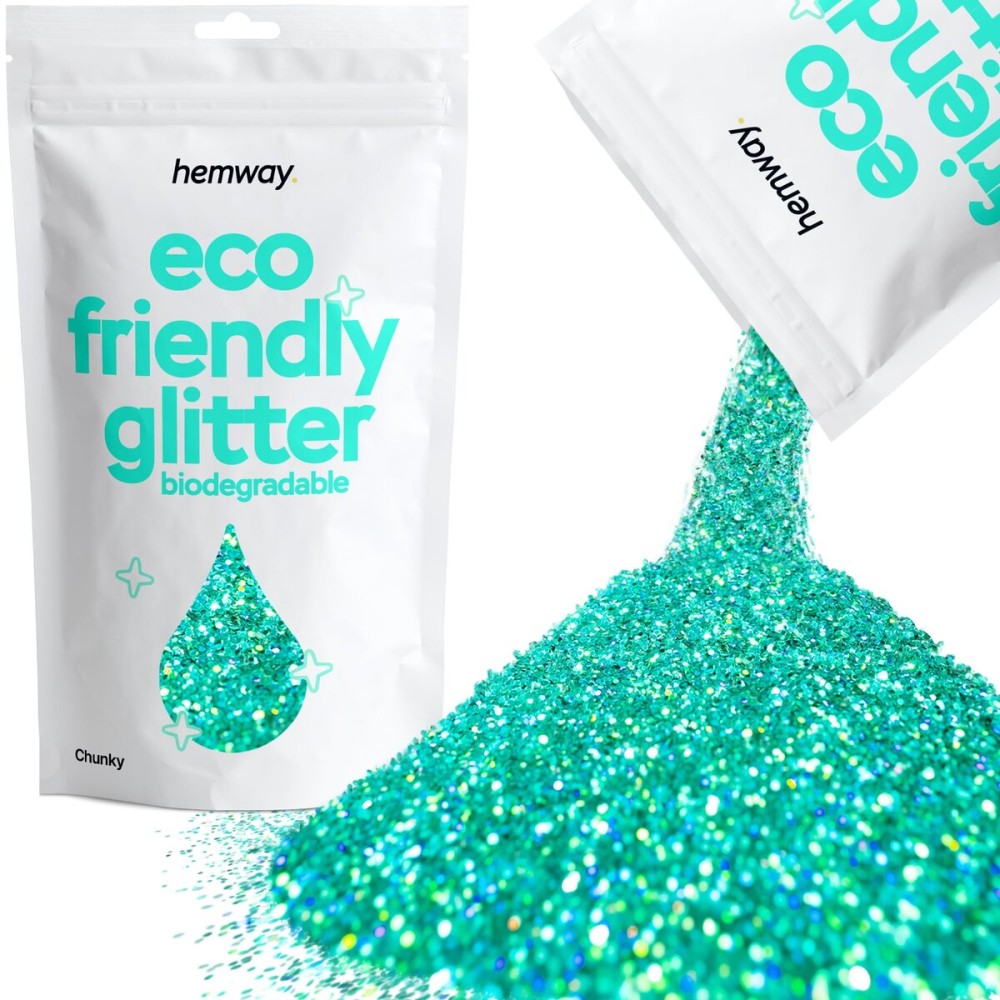 Hemway Biodegradable Glitter Eco Friendly - 100g/3.5oz Bio Cosmetic Safe Sparkle Vegan for Face Eyeshadow Body Hair Festival Makeup Craft - Chunky (1/40 0.025 0.6mm) - Turquoise Blue Holographic