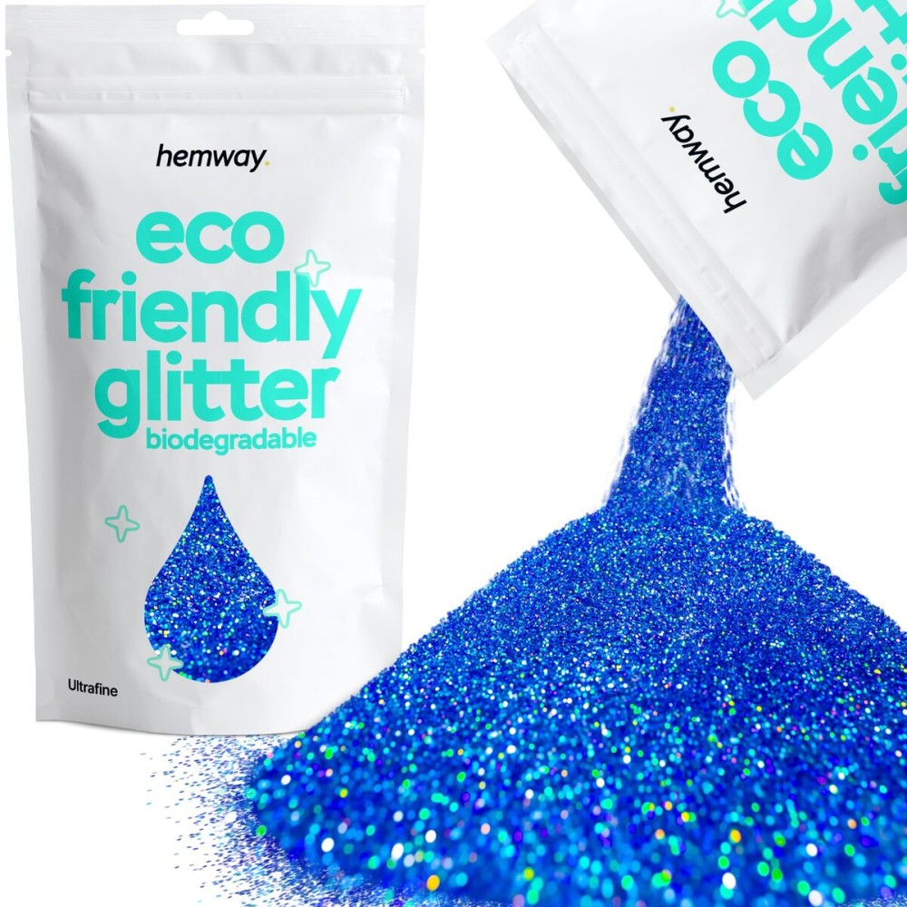 Hemway Eco Friendly Biodegradable Glitter 100g / 3.5oz Bio Cosmetic Safe Sparkle Vegan for Face, Eyeshadow, Body, Hair, Nail and Festival - Ultrafine (1/128 0.008 0.2mm) - Sapphire Blue Holographic