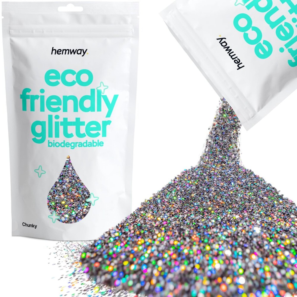 Hemway Biodegradable Glitter Eco Friendly - 100g/3.5oz Bio Cosmetic Safe Sparkle Vegan for Face Eyeshadow Body Hair Festival Makeup Craft - Chunky (1/40 0.025 0.6mm) - Gun Metal Grey Holographic