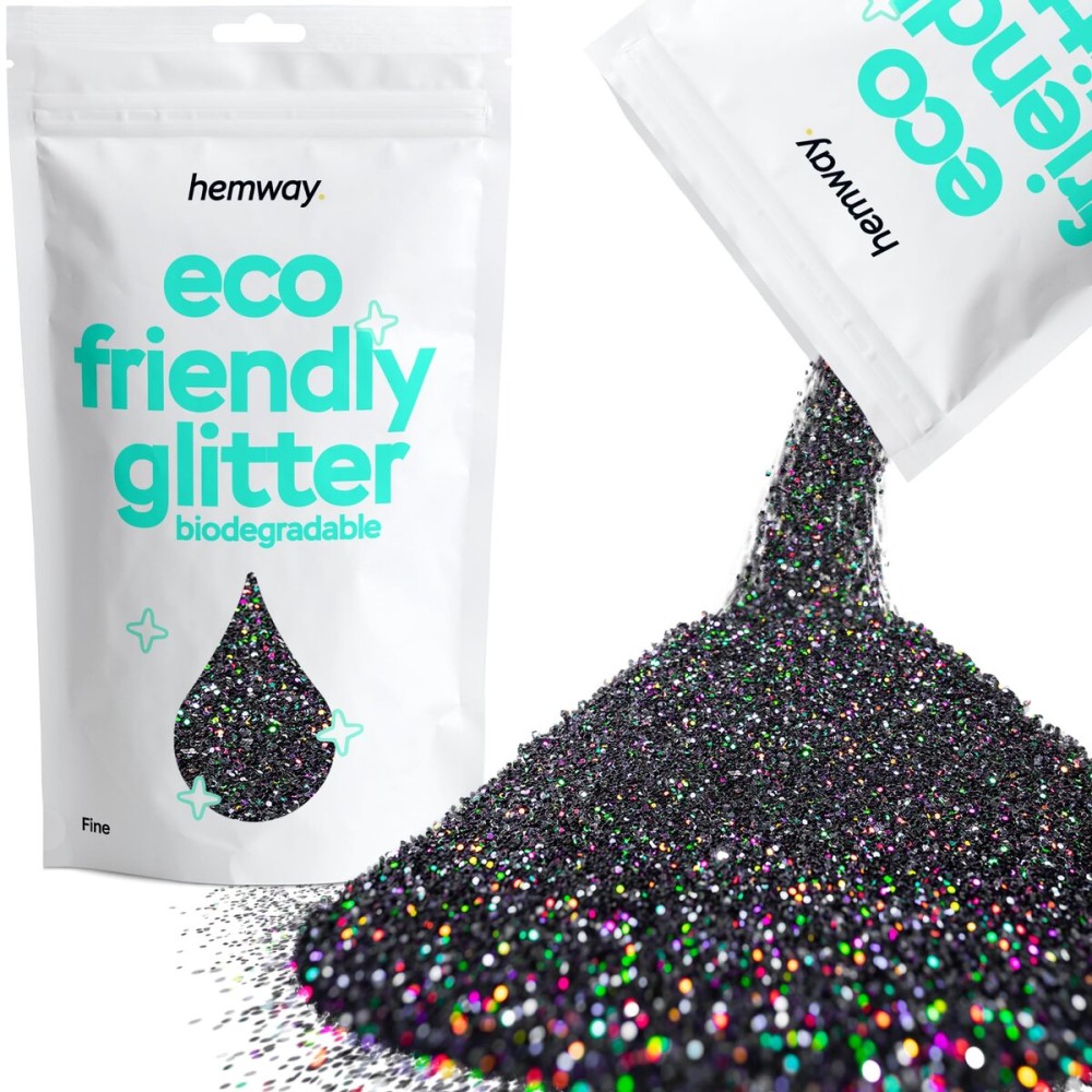 Hemway Eco Friendly Biodegradable Glitter 100g / 3.5oz Bio Cosmetic Safe Sparkle Vegan for Face, Eyeshadow, Body, Hair, Nail and Festival Makeup, Craft - Fine (1/64 0.015 0.4mm) - Black Holographic