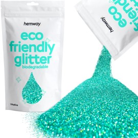 Hemway Eco Friendly Biodegradable Glitter 100g / 3.5oz Bio Cosmetic Safe Sparkle Vegan For Face, Eyeshadow, Body, Hair, Nail And Festival - Ultrafine (1/128 0.008 0.2mm) - Turquoise Blue Holographic
