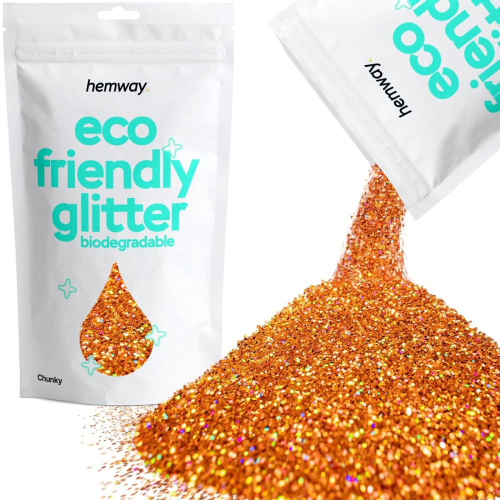 Hemway Eco Friendly Biodegradable Glitter 100g / 3.5oz Bio Cosmetic Safe Sparkle Vegan for Face, Eyeshadow, Body, Hair, Nail and Festival Makeup - Chunky (1/40 0.025 0.6mm) - Copper Holographic