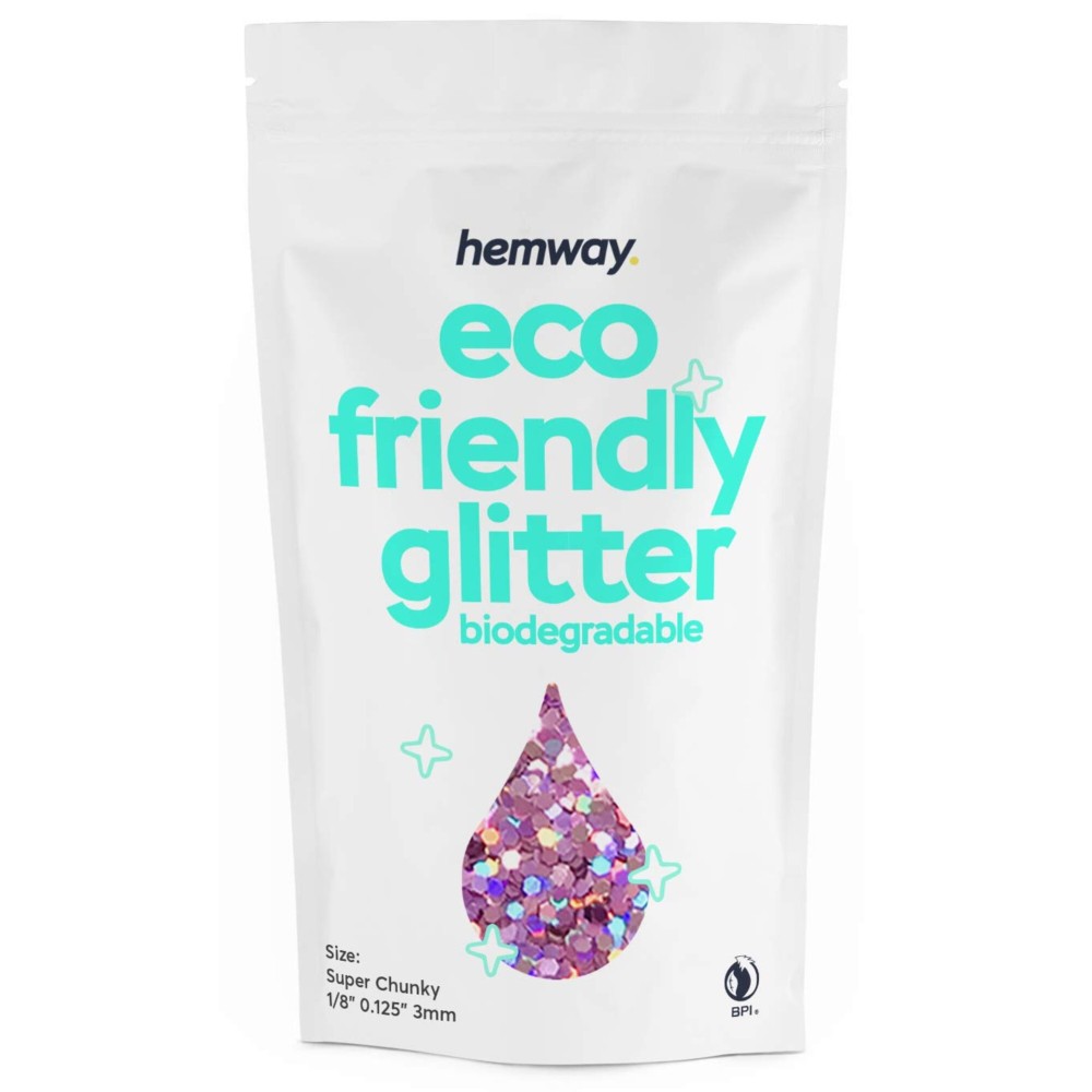 Hemway Biodegradable Glitter Eco Friendly - 100g/3.5oz Bio Cosmetic Safe Sparkle Vegan for Face Eyeshadow Body Hair Festival Makeup Craft - Super Chunky (1/8 0.125 3mm) - Pink Holographic
