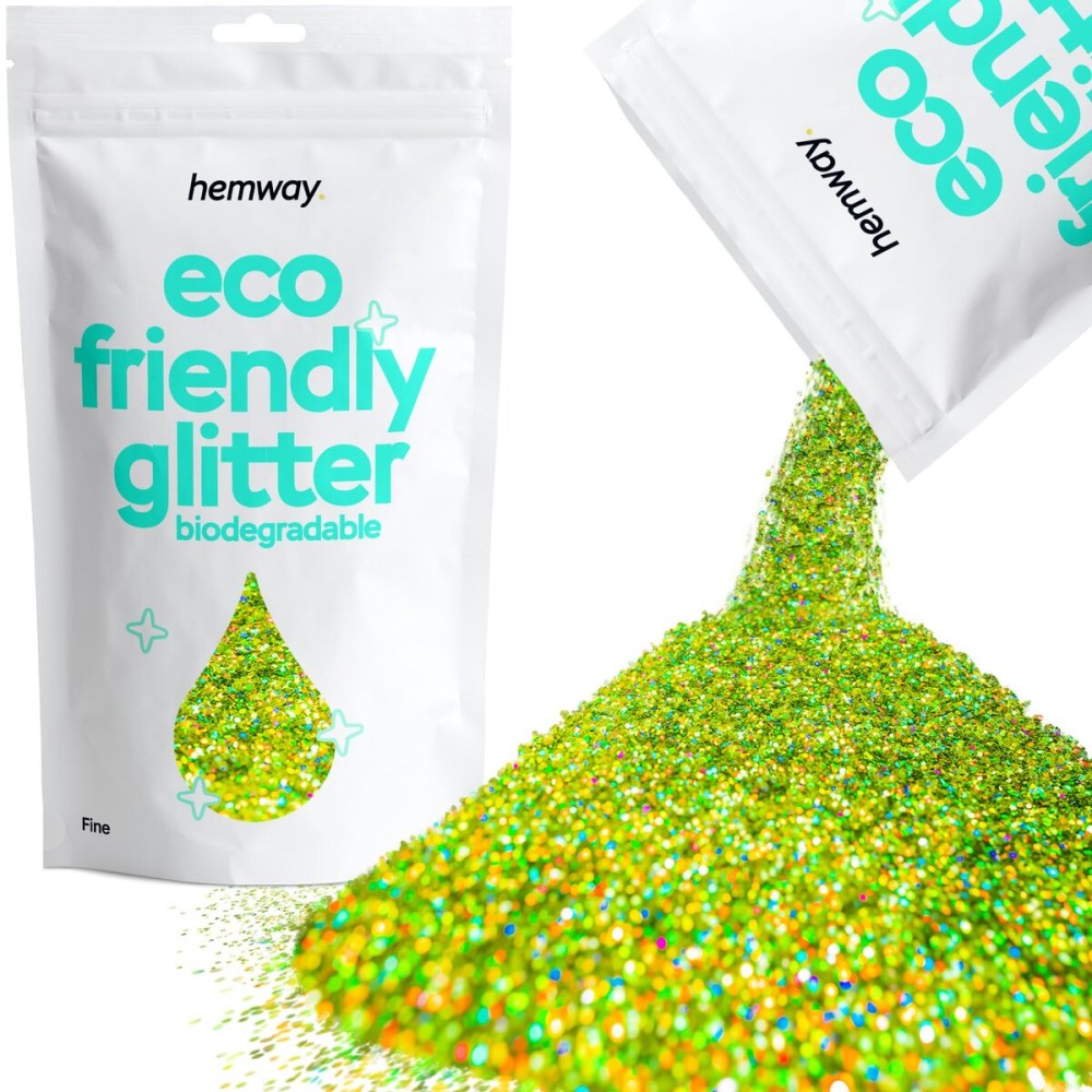 Hemway Biodegradable Glitter Eco Friendly - 100g/3.5oz Bio Cosmetic Safe Sparkle Vegan for Face Eyeshadow Body Hair Festival Makeup Craft - Fine (1/64 0.015 0.4mm) - Lime Green Holographic