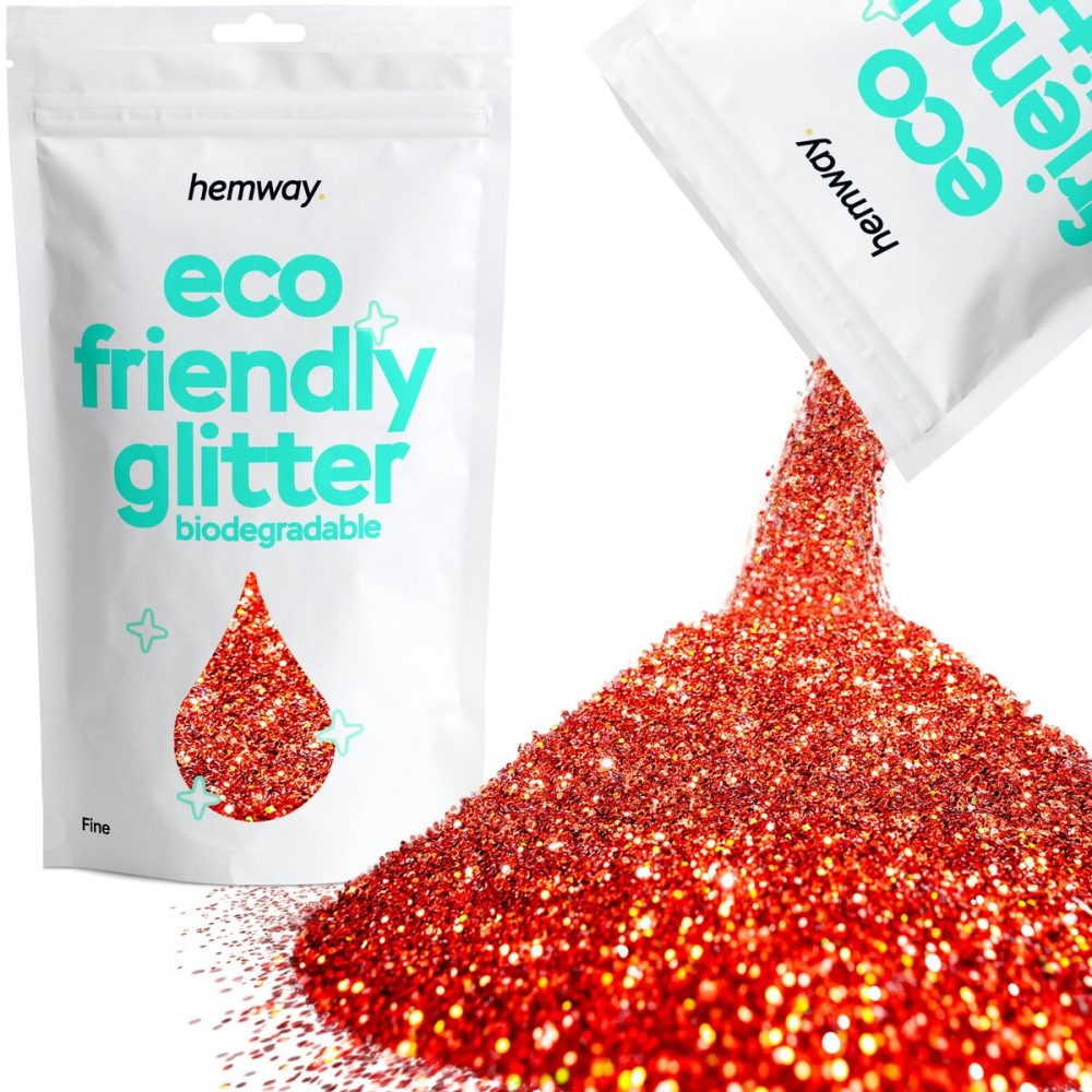 Hemway Biodegradable Glitter Eco Friendly - 100g/3.5oz Bio Cosmetic Safe Sparkle Vegan for Face Eyeshadow Body Hair Festival Makeup Craft - Fine (1/64 0.015 0.4mm) - Red Holographic
