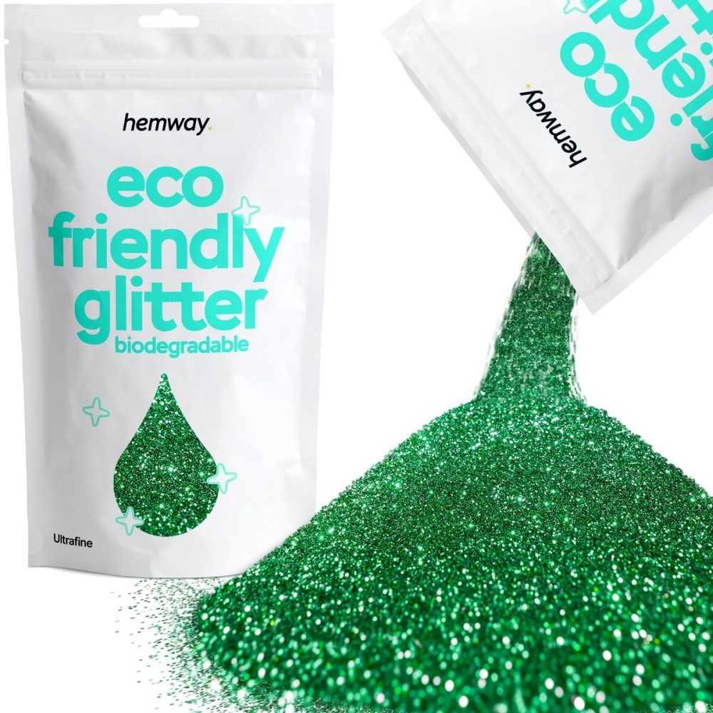 Hemway Eco Friendly Biodegradable Glitter 100g / 3.5oz Bio Cosmetic Safe Sparkle Vegan for Face, Eyeshadow, Body, Hair, Nail and Festival Makeup - Ultrafine (1/128 0.008 0.2mm) - Emerald Green
