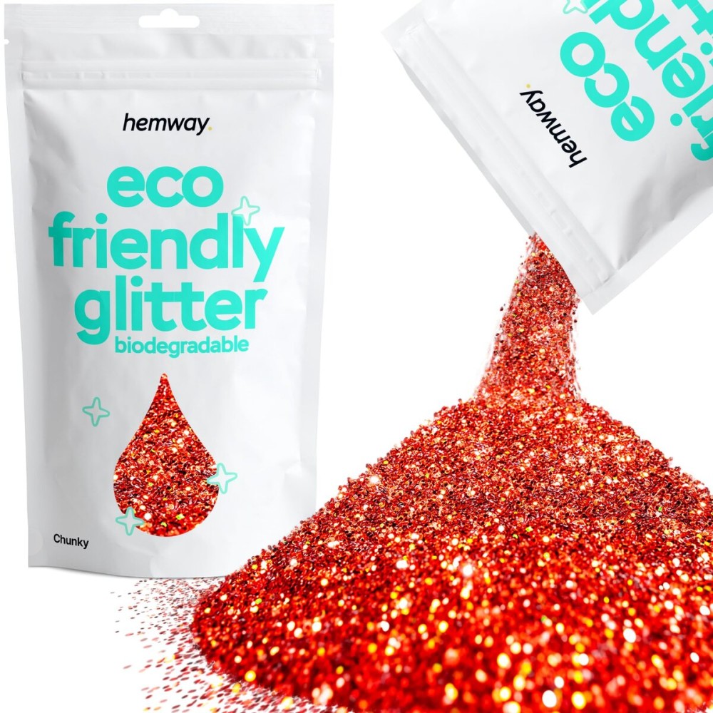 Hemway Biodegradable Glitter Eco Friendly - 100g/3.5oz Bio Cosmetic Safe Sparkle Vegan for Face Eyeshadow Body Hair Festival Makeup Craft - Chunky (1/40 0.025 0.6mm) - Red Holographic