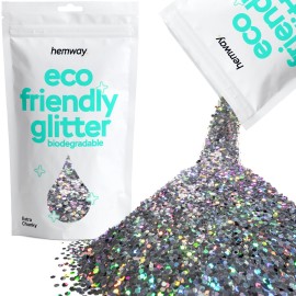 Hemway Eco Friendly Biodegradable Glitter 100g / 3.5oz Bio Cosmetic Safe Sparkle Vegan For Face, Eyeshadow, Body, Hair, Nail And Festival - Extra Chunky (1/24 0.040 1mm) - Gun Metal Grey Holographic