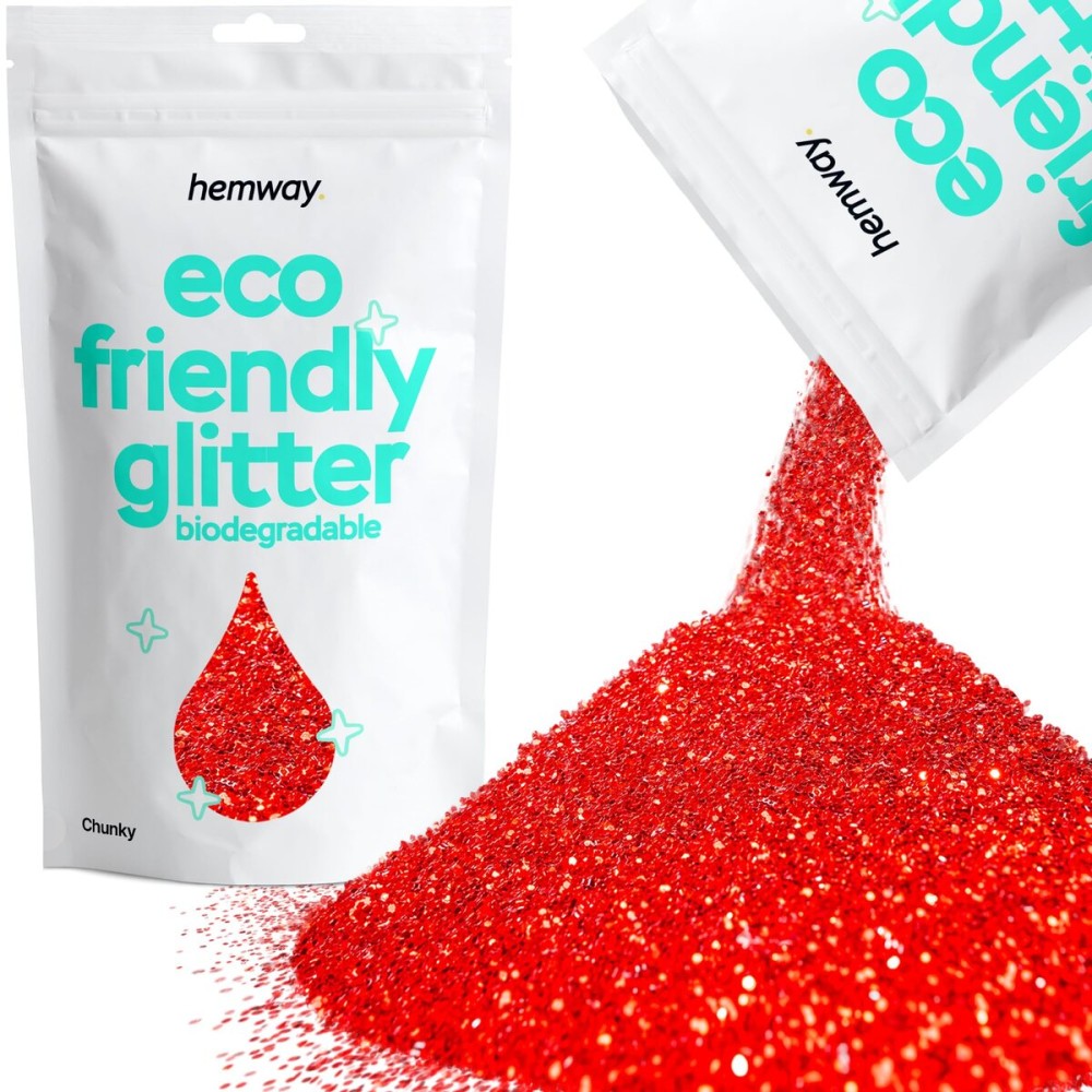 Hemway Biodegradable Glitter Eco Friendly - 100g/3.5oz Bio Cosmetic Safe Sparkle Vegan for Face Eyeshadow Body Hair Festival Makeup Craft - Chunky (1/40 0.025 0.6mm) - Red
