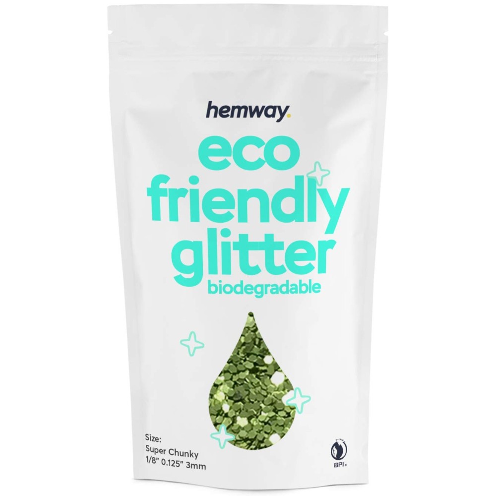 Hemway Biodegradable Glitter Eco Friendly - 100g/3.5oz Bio Cosmetic Safe Sparkle Vegan for Face Eyeshadow Body Hair Festival Makeup Craft - Super Chunky (1/8 0.125 3mm) - Lime Green