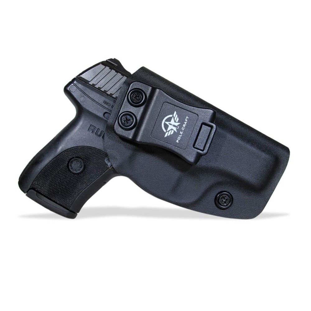 Ruger EC9S Holster IWB Kydex Holster Custom for Ruger EC9S / Ruger LC9 / Ruger LC9S / LC380 Pistol - Inside Waistband Carry - Adj. Cant Retention - Cover Mag-Button (Black, Right)