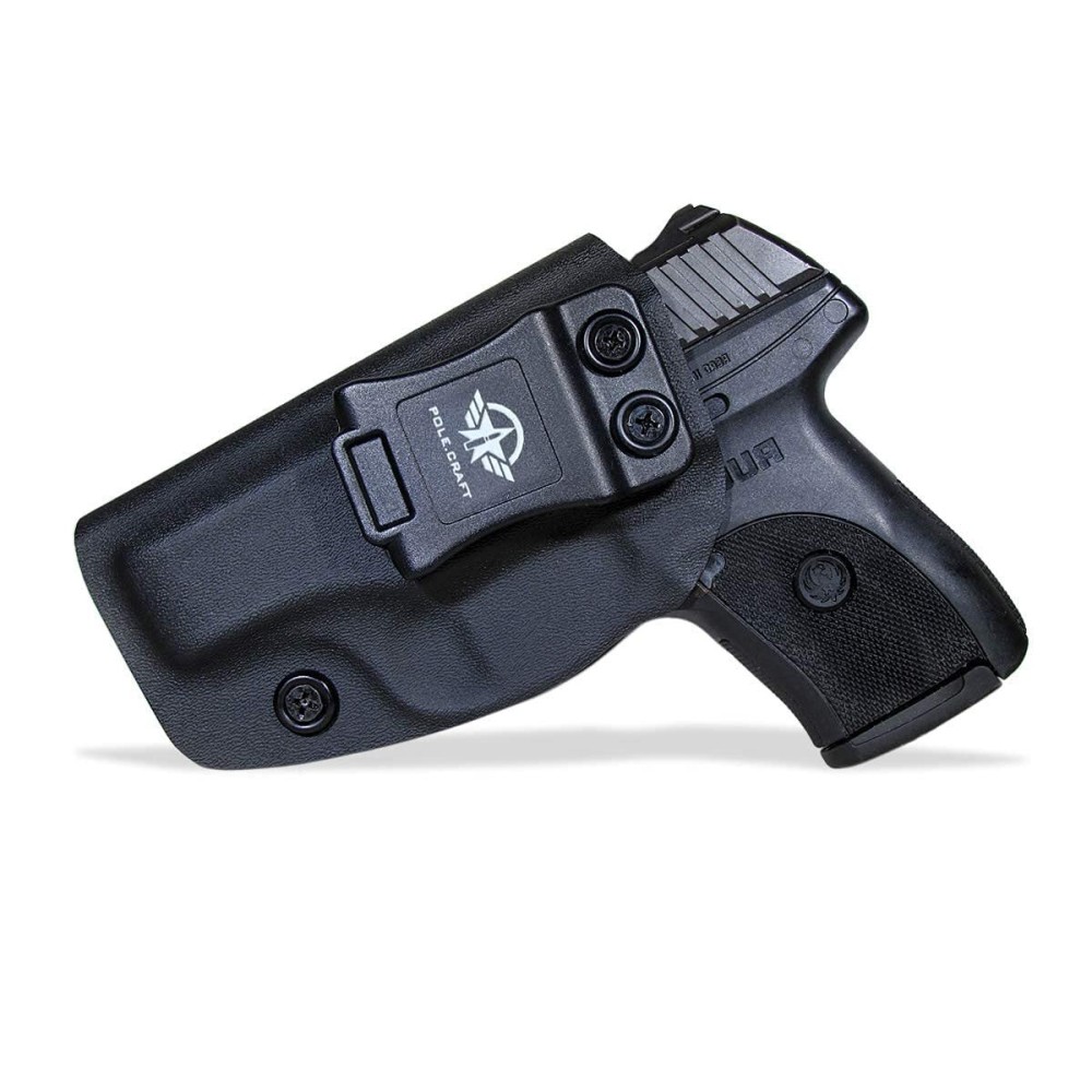 Ruger EC9S Holster IWB Kydex Holster Custom for Ruger EC9S / Ruger LC9 / Ruger LC9S / LC380 Pistol - Inside Waistband Carry - Adj. Cant Retention - Cover Mag-Button (Black, Left)