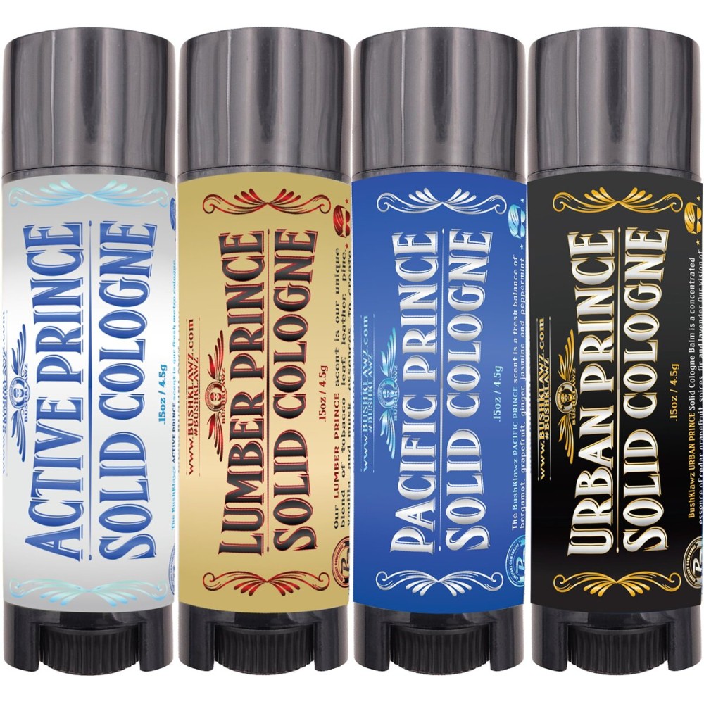 BushKlawz Solid Colognes Travel Variety Gift Set Sampler. Includes 1 chapstick size stick of each of our 4 famous scents. Best Gift Present for men men\'s