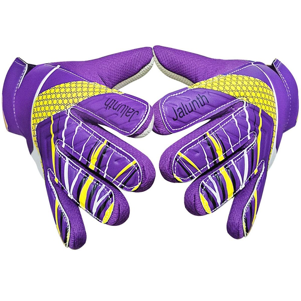 Jalunth Soccer Goalkeeper Goalie Gloves Kids Youth Goal Keeper Field Player Glove Boys Girls Ages 7-8 Years Old Anti-Slip Latex Palm Soft Pu Hand Back Purple Size 6