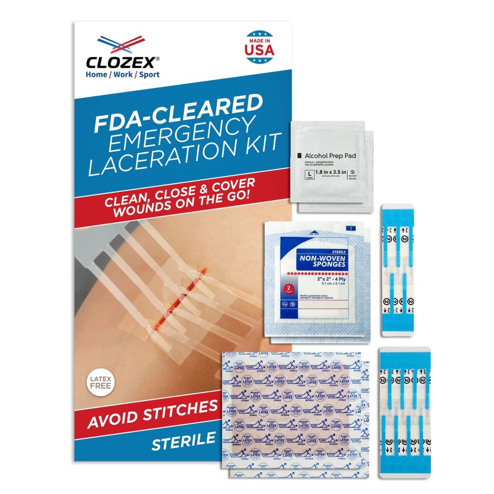 Clozex Complete Emergency Laceration Kit - Repair Wounds Without Stitches, FSA HSA Eligible Skin Clean Cover Closure Device for 2 Individual Or Combine for 2 1/2 in. Length