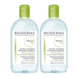 Bioderma Sbium H2O Micellar Water, Duo Pack Cleansing and Makeup Removing Gentle Face Cleanser for Combination to Oily Skin, 33.4 Fl Oz