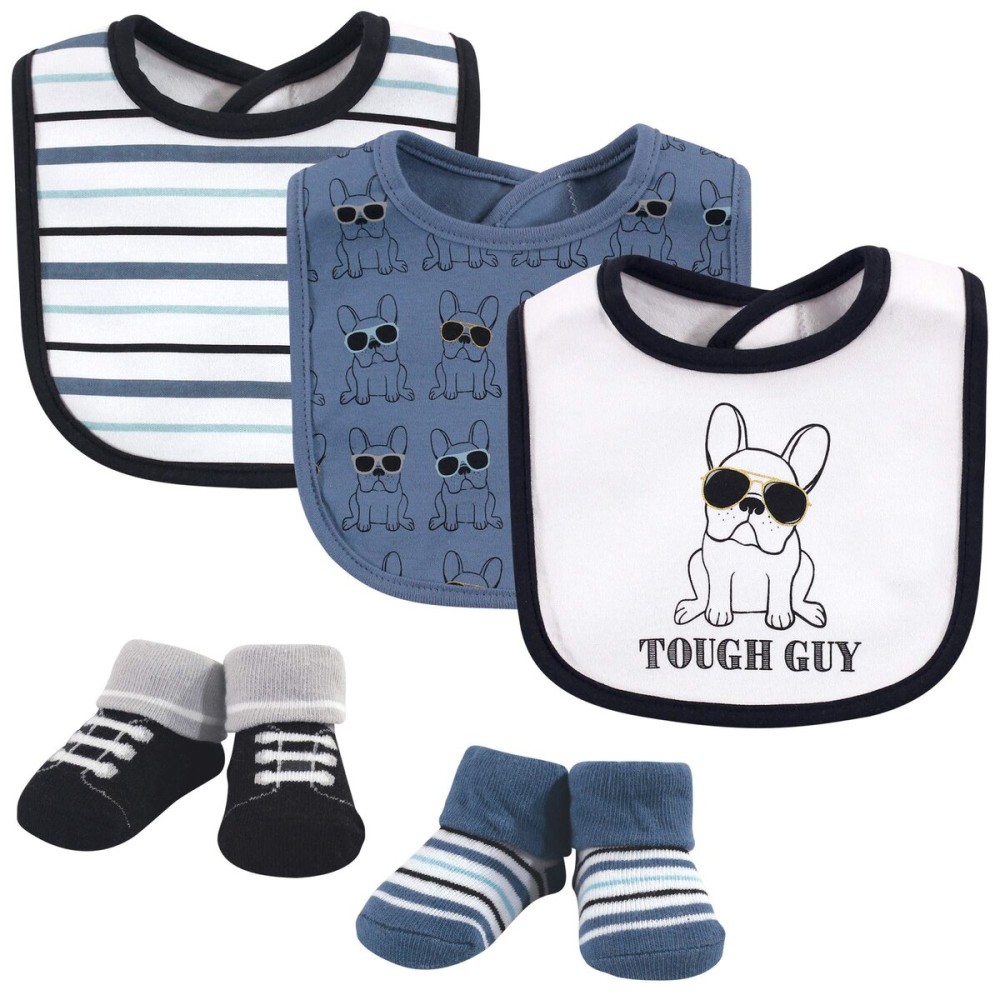 Hudson Baby Unisex Baby Cotton Bib and Sock Set, Tough Guy, One Size