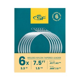 SF Welded Tapered Leader Fly Fishing with Loop Nylon 7.5ft Fishing Leader (6X 6 Pack)
