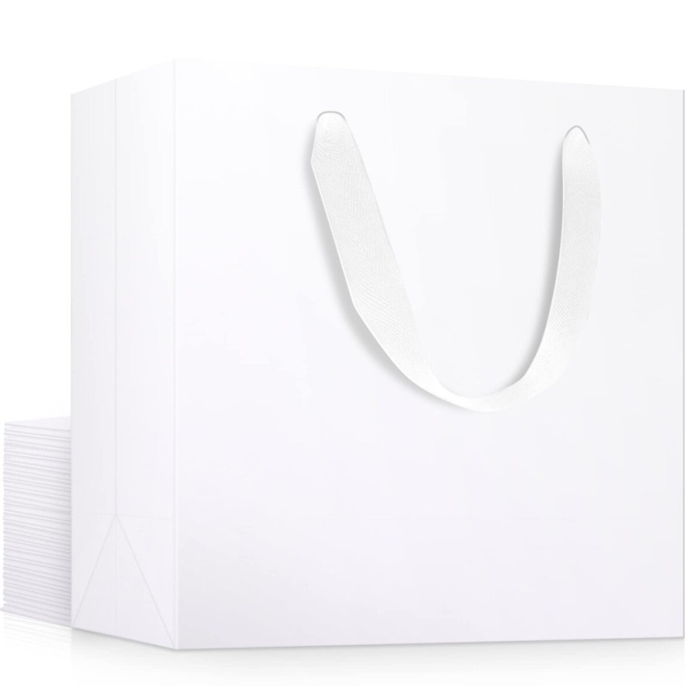 EUSOAR White Gift Bags, 20pcs 12.5 x 4.5 x 11 Gift Wrap Bags, Paper Business Bags Bluk, Party Favors Bags, Handle Bags, Wedding Bags, Paper Lunch Bags
