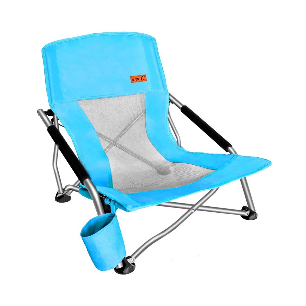 Nice C Low Beach Camping Folding Chair, Ultralight Backpacking Chair with Cup Holder & Carry Bag Compact & Heavy Duty Outdoor, Camping, BBQ, Beach, Travel, Picnic, Festival (Set of 1 Blue)
