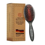 SHASH Since 1869 Hand Made In Germany - Nylon, 100% First Cut Boar Bristle Brush Suitable For Normal to Thick Hair - Gently Detangles, No Pulling or Split Ends - Softens Improves Texture, (Medium)