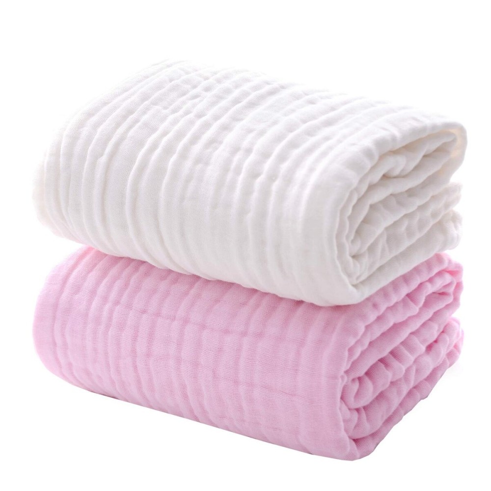 MUKIN Baby Bath Towels, Super Soft Cotton Receiving Blanket for Baby\'s Delicate Skin,2Pack Swaddle Blanket for Newborns Toddlers Boy Girl,Baby Registry as Shower (White+Pink)