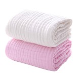 MUKIN Baby Bath Towels, Super Soft Cotton Receiving Blanket for Baby\'s Delicate Skin,2Pack Swaddle Blanket for Newborns Toddlers Boy Girl,Baby Registry as Shower (White+Pink)