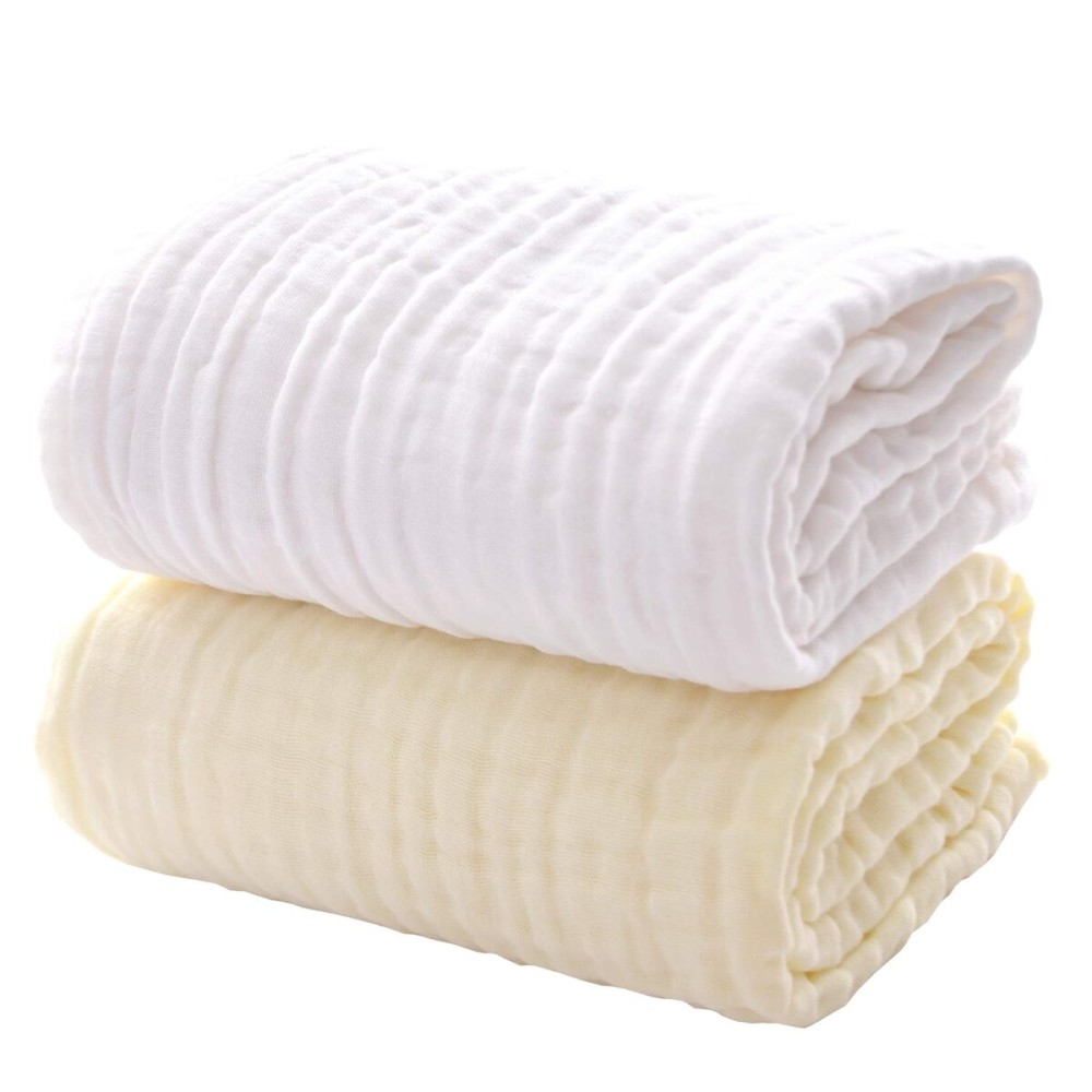 MUKIN Baby Bath Towels, Super Soft Cotton Receiving Blanket for Baby\'s Delicate Skin,2Pack Swaddle Blanket for Newborns Toddlers Boy Girl,Baby Registry as Shower (White+Yellow)