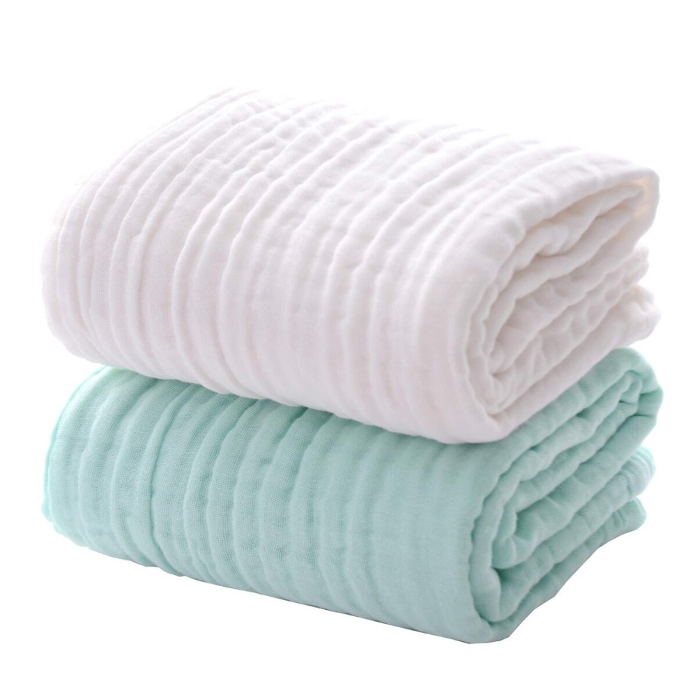 MUKIN Baby Bath Towels, Super Soft Cotton Receiving Blanket for Baby\'s Delicate Skin,2Pack Swaddle Blanket for Newborns Toddlers Boy Girl,Baby Registry as Shower (White+Green)