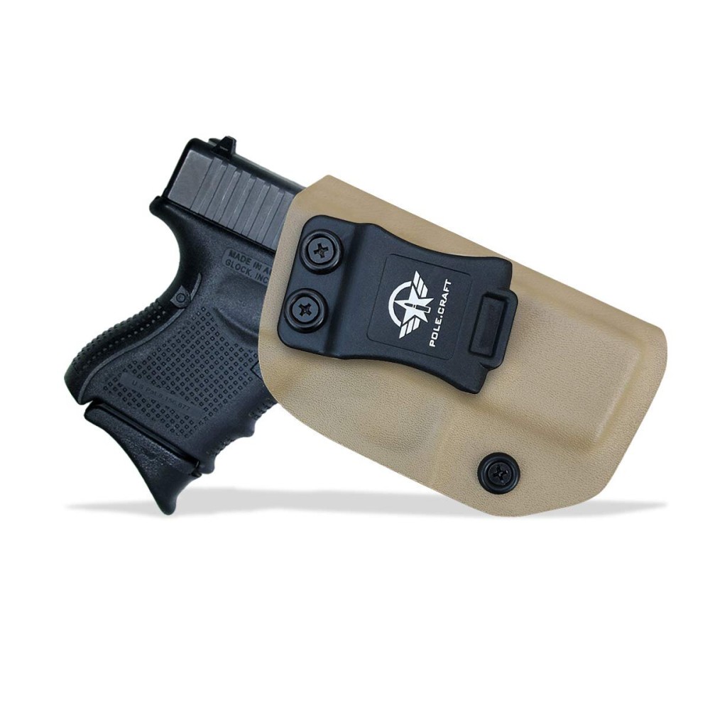 POLE.CRAFT Kydex IWB Holster for Glock 26 / Glock 27 / Glock 33 Pistol Case, Inside Waistband Concealed Carry Holster for G26 G27 G33 Guns Accessories (Tan, Right Hand)