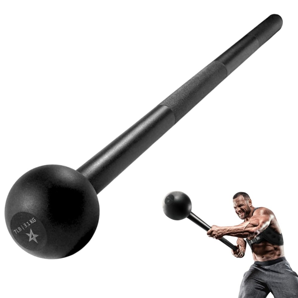 Yes4All Steel Mace Bell for Strength Training, Shoulder, Grips & Forearms Workouts - 7 Pounds B. Black 7lbs