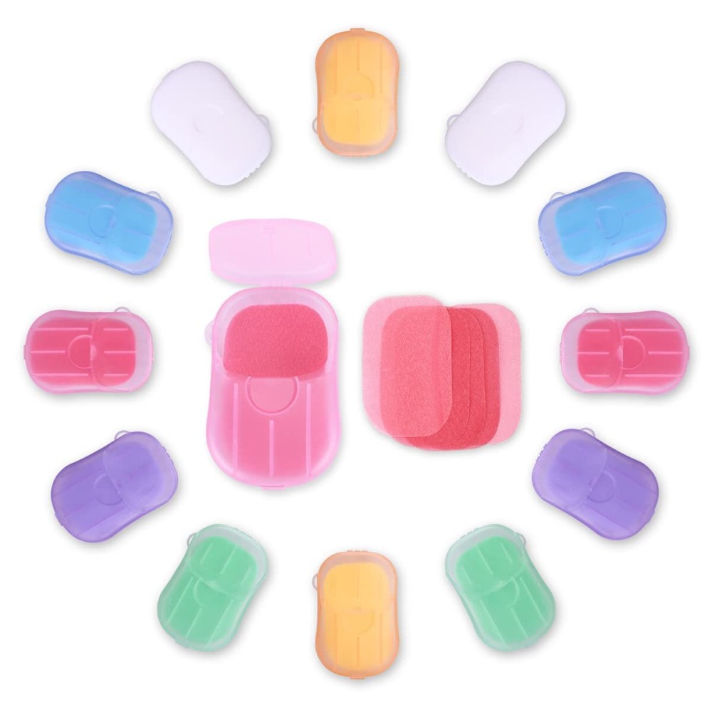 Bamsod 12 Boxes (240 Sheets) Mini Hand Soap Sheets Soap Paper Sheets Portable Disposable Travel Scented Bath Slice Sheet Foaming Paper Soap Confetti Slide Flakes for Travel and Outdoor