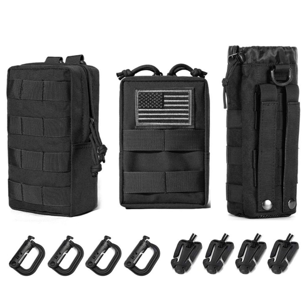 Upgraded Sports Water Bottles Pouch Bag, Drawstring Molle Water Bottle Holder - Mesh Bag Tactical Hydration Carrier (3 Pouch)