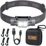 SLONIK Rechargeable Headlamp for Adults - 1000 Lumens Super Bright 60 ft Beam LED Flashlight - Lightweight, Heavy-Duty, IPX4 Waterproof Hard Hat Light - Camping Gear, Running Headlight, Gray