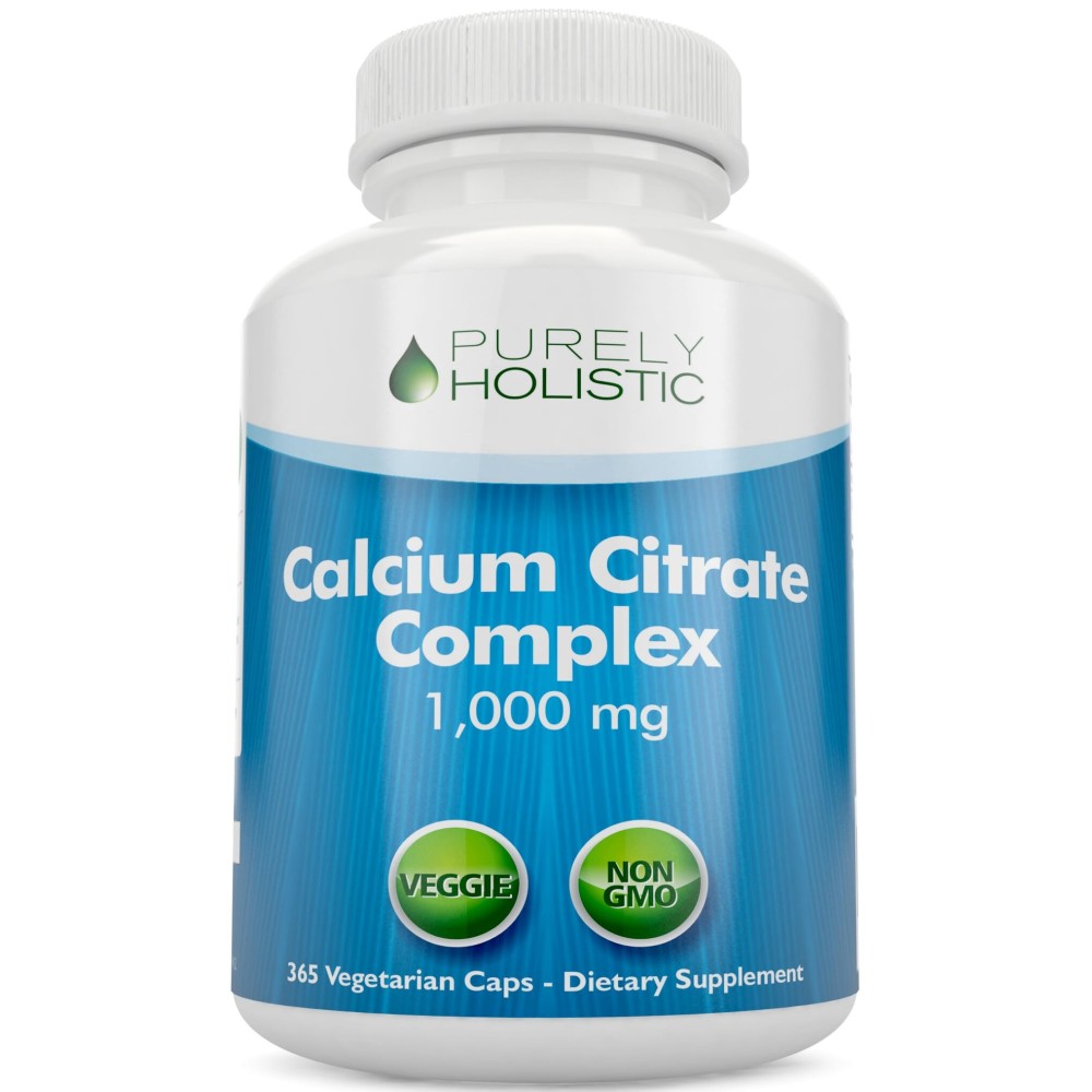 Calcium Citrate 1000mg - 365 Vegan Capsules not Tablets with Added Parsley, Dandelion and Watercress - Without Vitamin D - Made in The USA by Purely Holistic