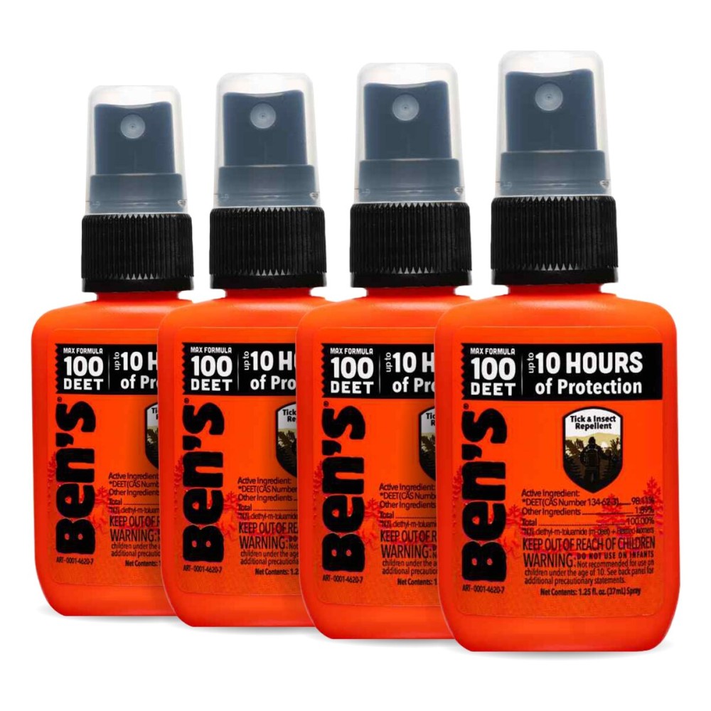 Ben\'s 100 Tick & Insect Repellent - Alcohol-Free DEET Insect Repellent Pump Spray - Offers 10 Hours of Protection for Adults & Children - 1.25 fl oz (Pack of 4)