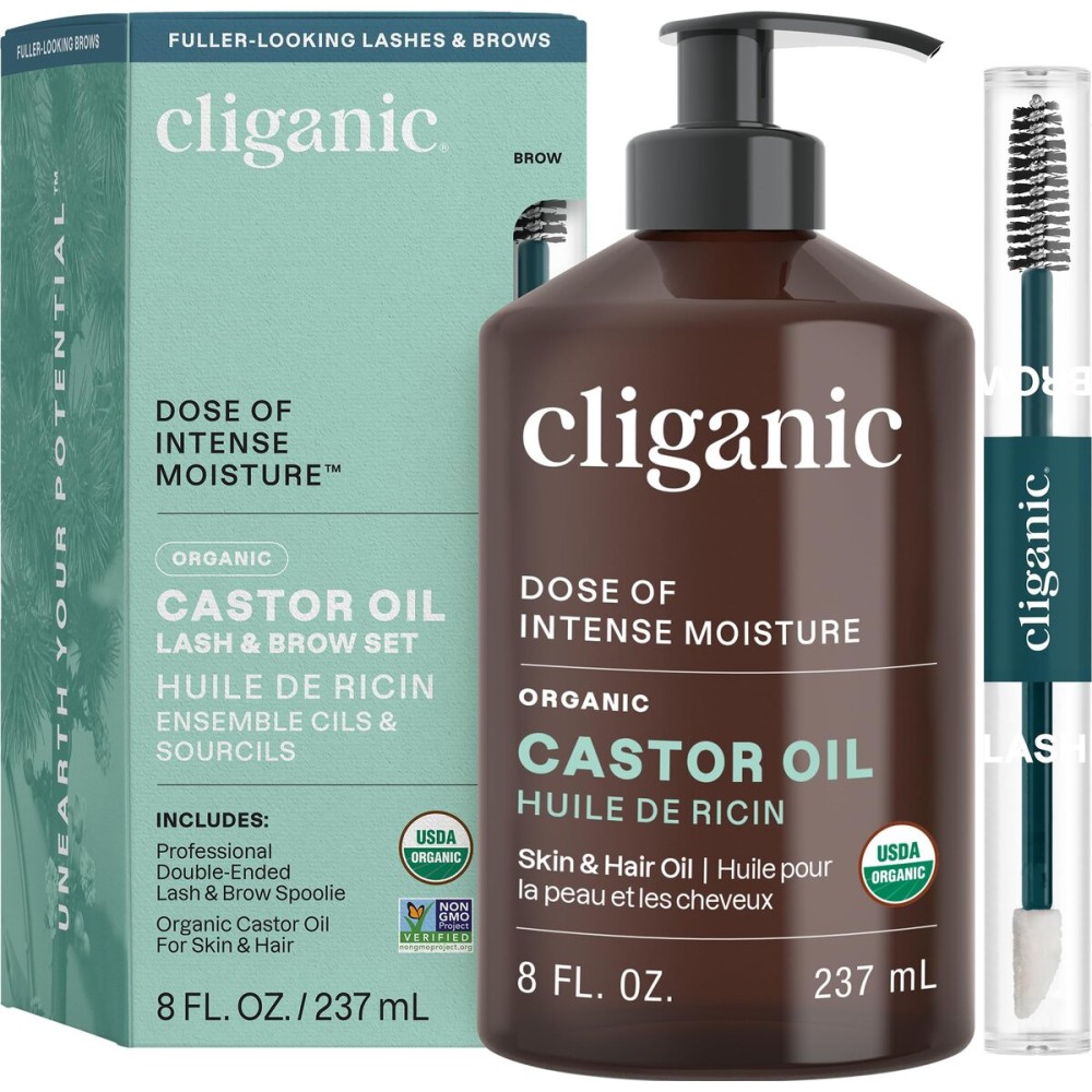 Cliganic Organic Castor Oil, 100% Pure - For Hair, Skin, Face, Eyelashes & Eyebrows | Natural Cold Pressed Unrefined Hexane-Free (8oz)