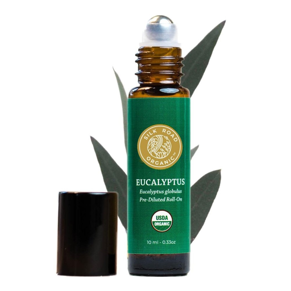 Silk Road Organic Eucalyptus Essential Oil Roll On, USDA Certified - Respiratory Health, Colds, Cough, Sinus & Allergy Congestion - 10 ml Aromatherapy Roller - Always Pure, Always Organic