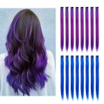 16Pcs Color Clip in Hair Extensions Purple Blue Multiple Color Hair 20inch Colorful Straight Fashion Clip on Hairpieces for Girls Women(Purple + Blue)