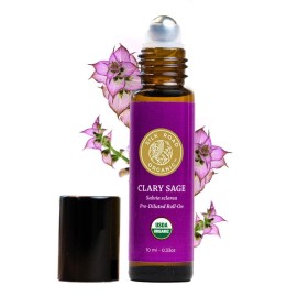 Silk Road Organic Clary Sage Essential Oil Roll On, 100% Pure USDA Certified Aromatherapy for PMS, Stress & Mental Clarity - 10 ml Roller - Always Pure, Always Organic