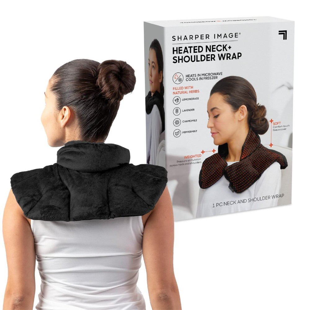 Sharper Image Heated Neck & Shoulder Wrap - Microwavable Warm & Cooling Plush Pad, Scented Aromatherapy (100% Natural Lavender & Herb Spa Blend), Pain Tension Headache Relief Therapy, Gift for Women