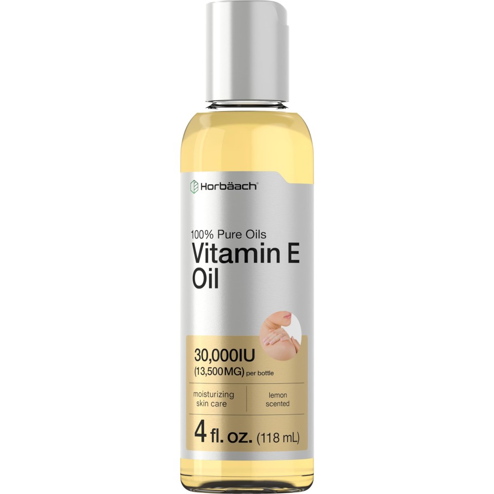 Horbach Vitamin E Oil For Skin and Face | 4 fl oz | 100% Pure Oils | Moisturizing Skin Care | Non-GMO, Vegetarian | Lemon Scented