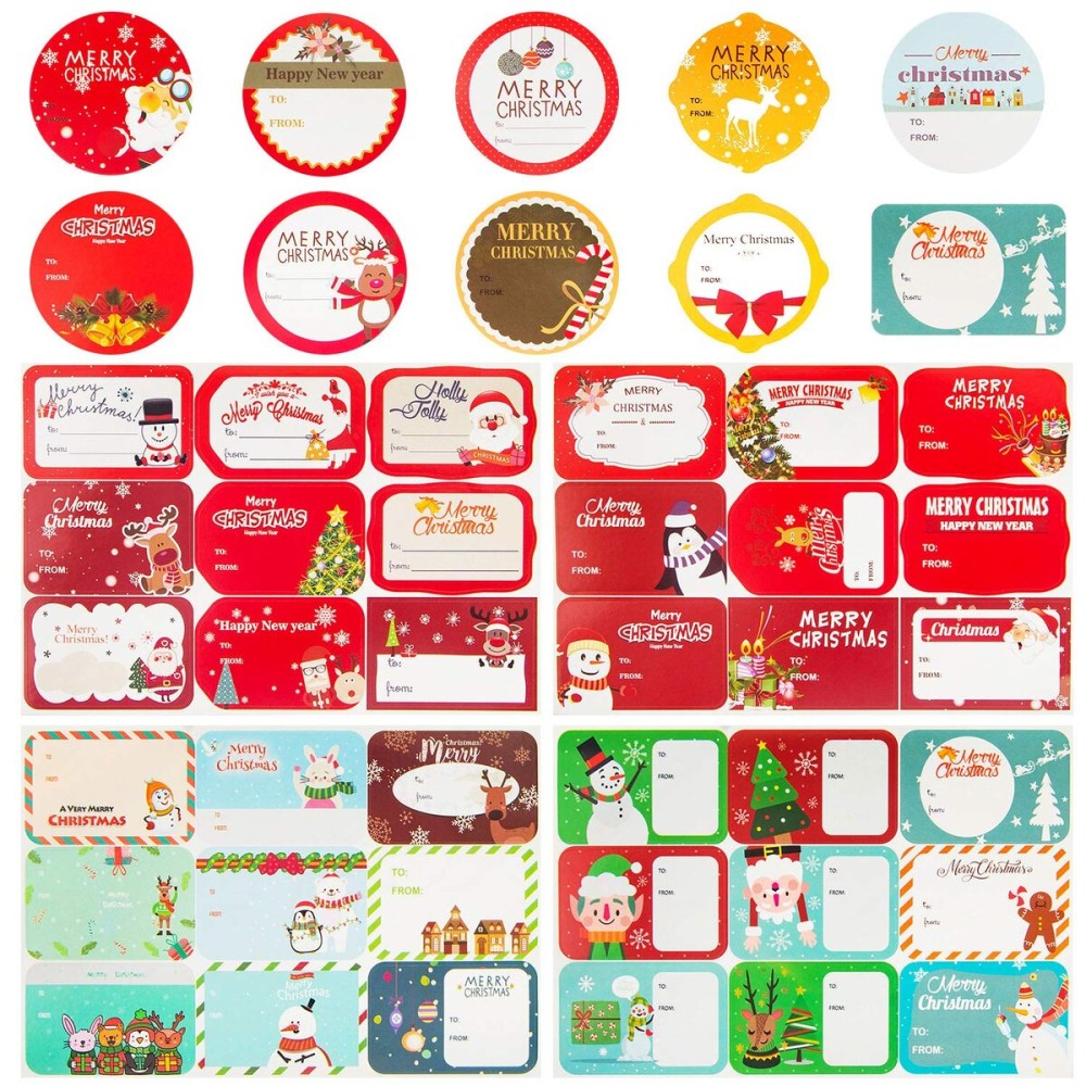 HongyiTime 144-Count Christmas Tags Sticker36 Jumbo Designs - Xmas to from Christmas Stickers Name Tags Write On Labels - Holiday Present Label
