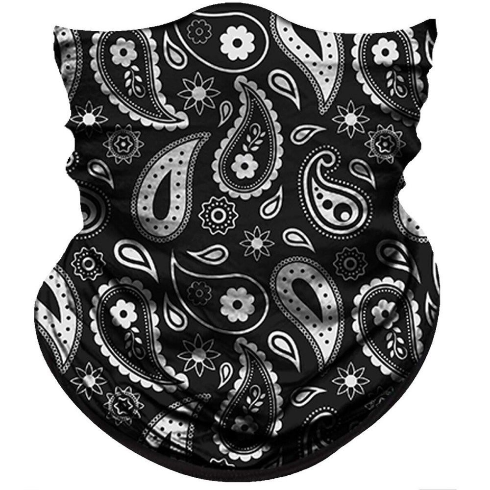 Obacle Seamless Bandana for Rave Face Mask Dust Wind UV Sun Protection Neck Gaiter Tube Mask Headwear Bandana for Women Men Festival Party Motorcycle Riding Fishing Outdoor (White Big Oval Black Mask)