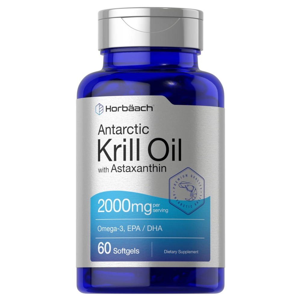 Horbach Antarctic Krill Oil 2000mg | 60 Softgel Capsules | Omega-3, EPA, DHA Supplement | with Astaxanthin | Non-GMO, Gluten Free
