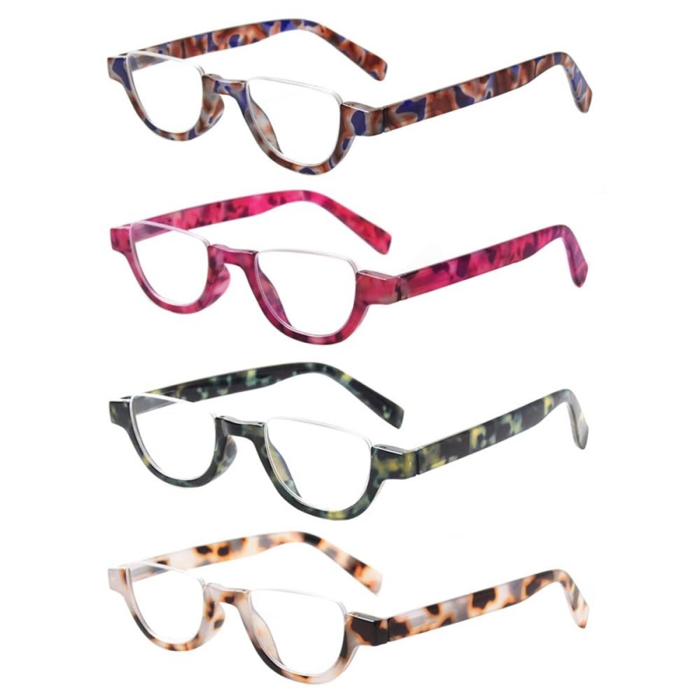 4 Pairs of Colorful Fashion Half Moon Frame Reading Glasses Spring Hinge Male and Female Readers (4 Pack Mix, 2.5)