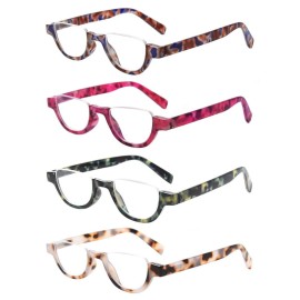 4 Pairs of Colorful Fashion Half Moon Frame Reading Glasses Spring Hinge Male and Female Readers (4 Pack Mix, 2.5)