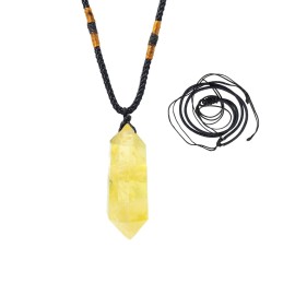 Runyangshi Citrine Healing Crystal Pendants, Double Pointed Natural Crystal Quartz Necklace 6 Faceted Chakra Crystal Wand Stone