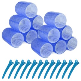Hair Rollers, 12 Pack Hair Curler Large Hair Rollers for Women, Self Grip Hair Roller with Clips, Blue